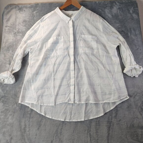 Cato Womens Plus Size Button Up Shirt 22/24W White Striped Cotton Casual Top - Picture 1 of 10